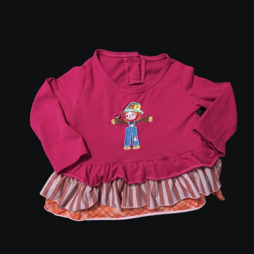 Boutique scarecrow fall festive long sleeve, marked 12-18 months, can fit 2T